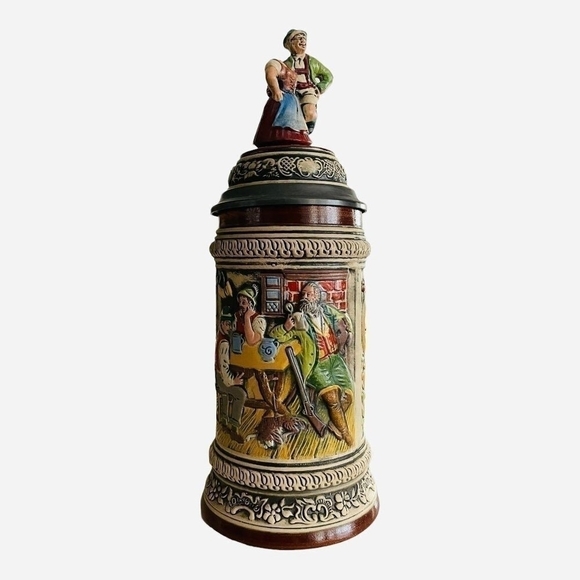 Vintage GERZ German Beer Stein Beer Stein with Statue Lid Lmtd Tankard Beer Mug - Picture 1 of 6